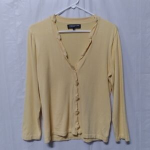𝅺jones New York Collection Twisted Front Cardigan Light Yellow Long Sleeve Sz S